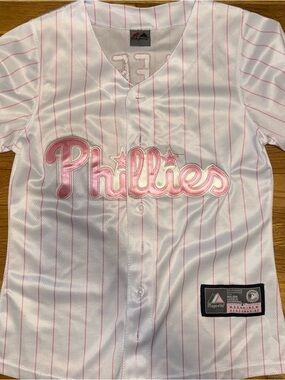 Phillies White Pink Pinstripe Baseball Jersey